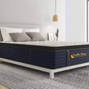 Soothe Sleep 14.5″ EverCool ™ Lux Euro Top Hybrid Mattress on a bed frame