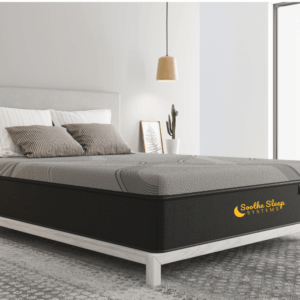 Soothe Sleep™ 14″ Ultimate Luxury Mattress on a bed frame